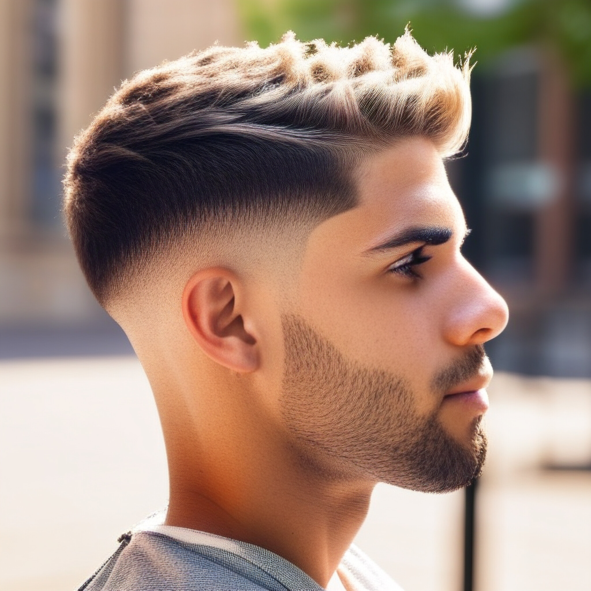 Experience the modern take on the traditional barber shop fade with this stylish haircut. The buzzed top seamlessly blends into longer hair at the back and sides, highlighting the natural dark color without distractions. The matte texture adds depth to the style, ensuring it remains effortlessly chic while requiring minimal upkeep.