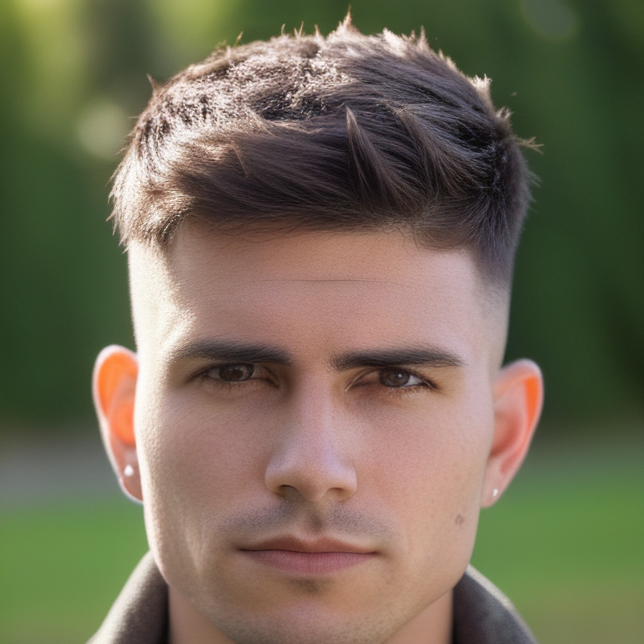 A close-up look at a modern high fade haircut with textured, piecey locks on top.