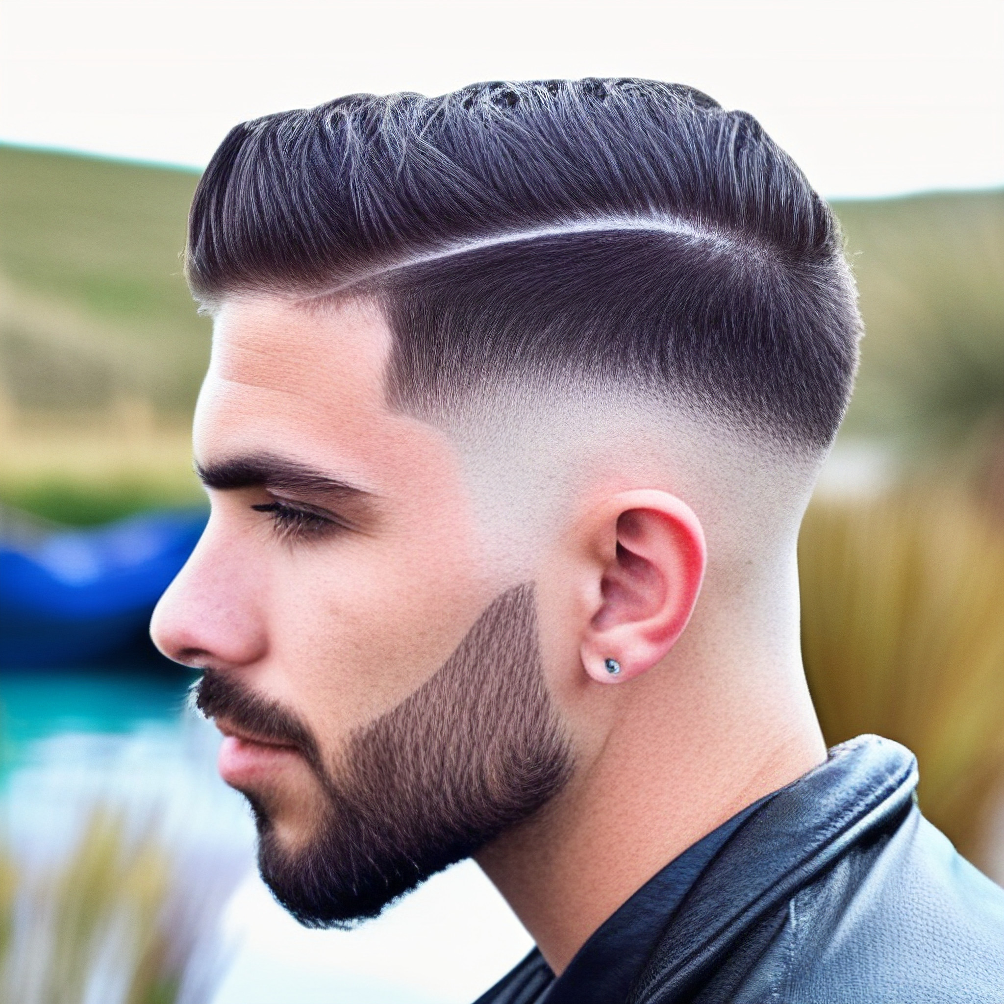 Step up your hairstyle game with this modern, on-trend look. Get inspired by the stylish young man in our advertisement, where contemporary fashion meets urban flair.