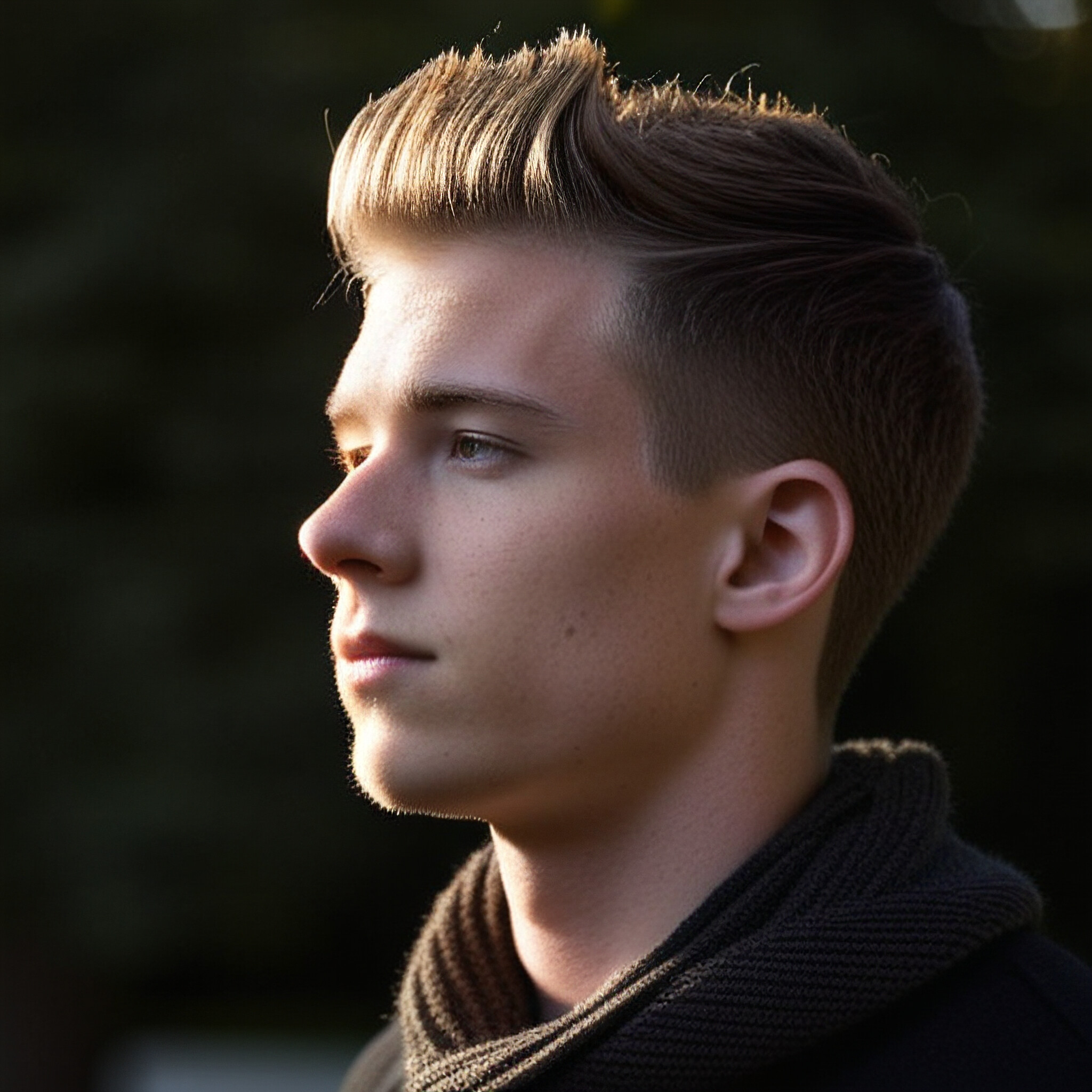 A perfectly balanced look that exudes style and sophistication. This young man's low fade haircut is a masterclass in simplicity, with the top section of hair adding texture and depth to an otherwise sleek design.