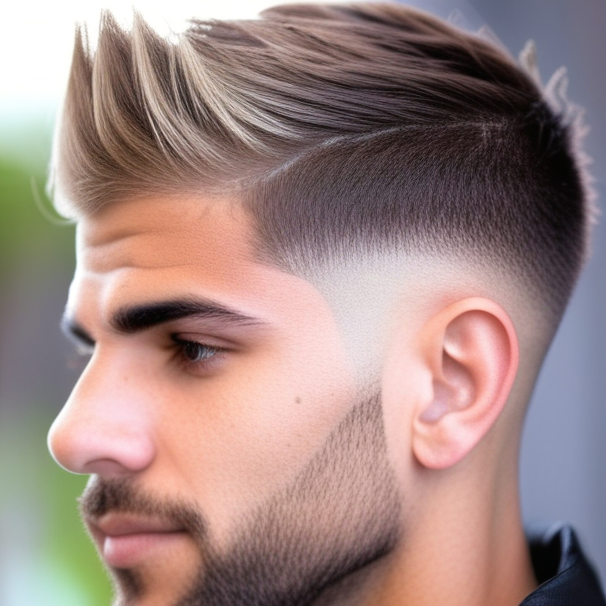 This unique hairstyle combines a short, buzzed top with longer lengths at the back and sides, giving it a modern twist on the traditional fade. The fade begins just above the ears, tapering seamlessly into the longer hair at the back, which flows past the shoulders. With a matte, textured finish on top, this style is not only eye-catching but also easy to maintain, making it perfect for those who want to balance modern trends with a touch of classic barbering.