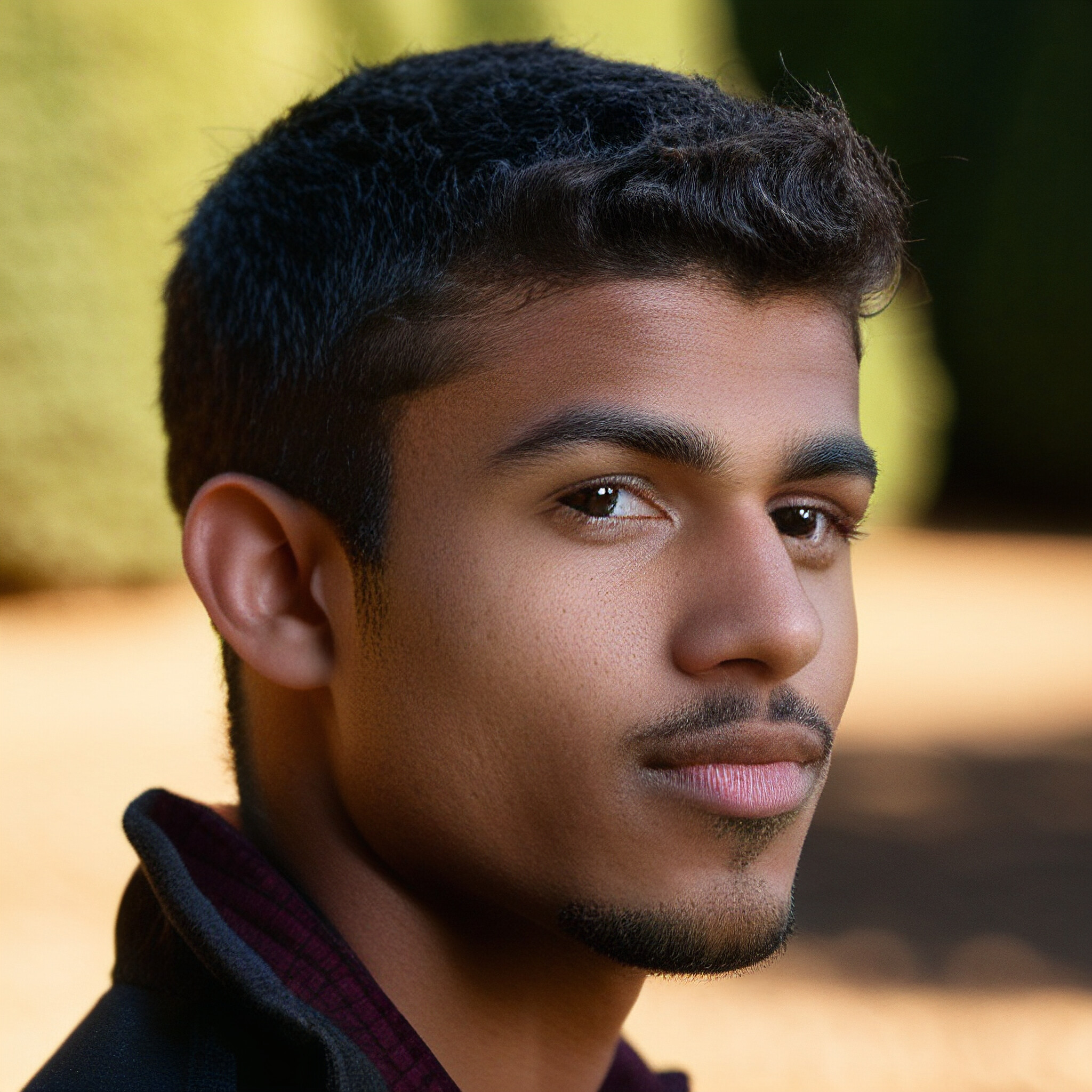 A close-up portrait showcasing a young man's bold and edgy hairstyle, featuring dark hair styled in a spiky fashion.