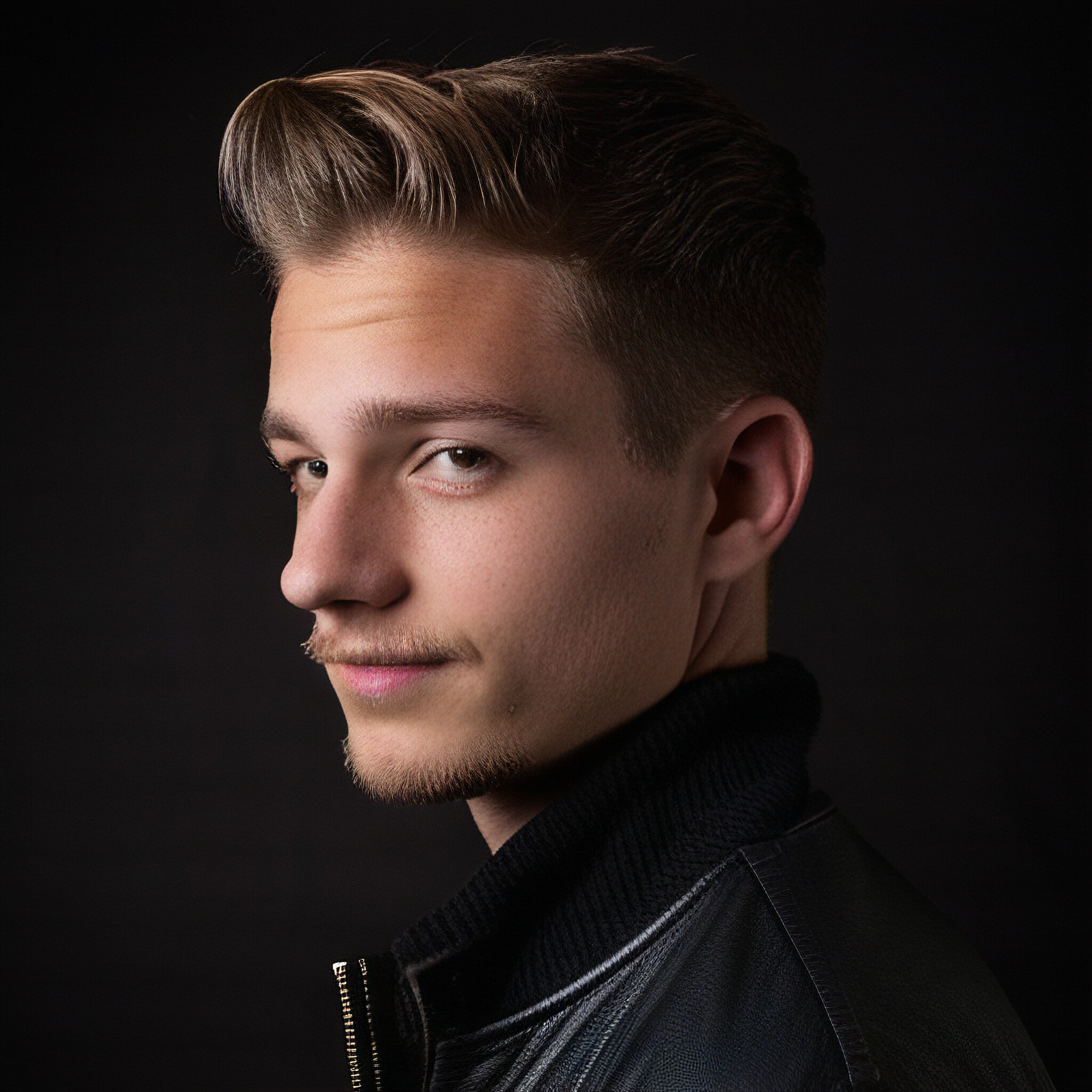 Experience the perfect fusion of style and charm with this young man's modern haircut and beard, a true masterpiece of urban fashion.